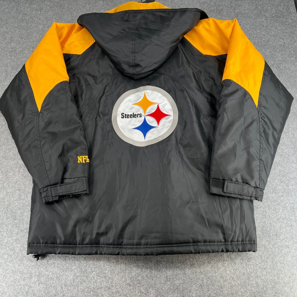 Pittsburgh Steelers Jacket Mens XL Black Gold NFL Football Hooded Parka EUC